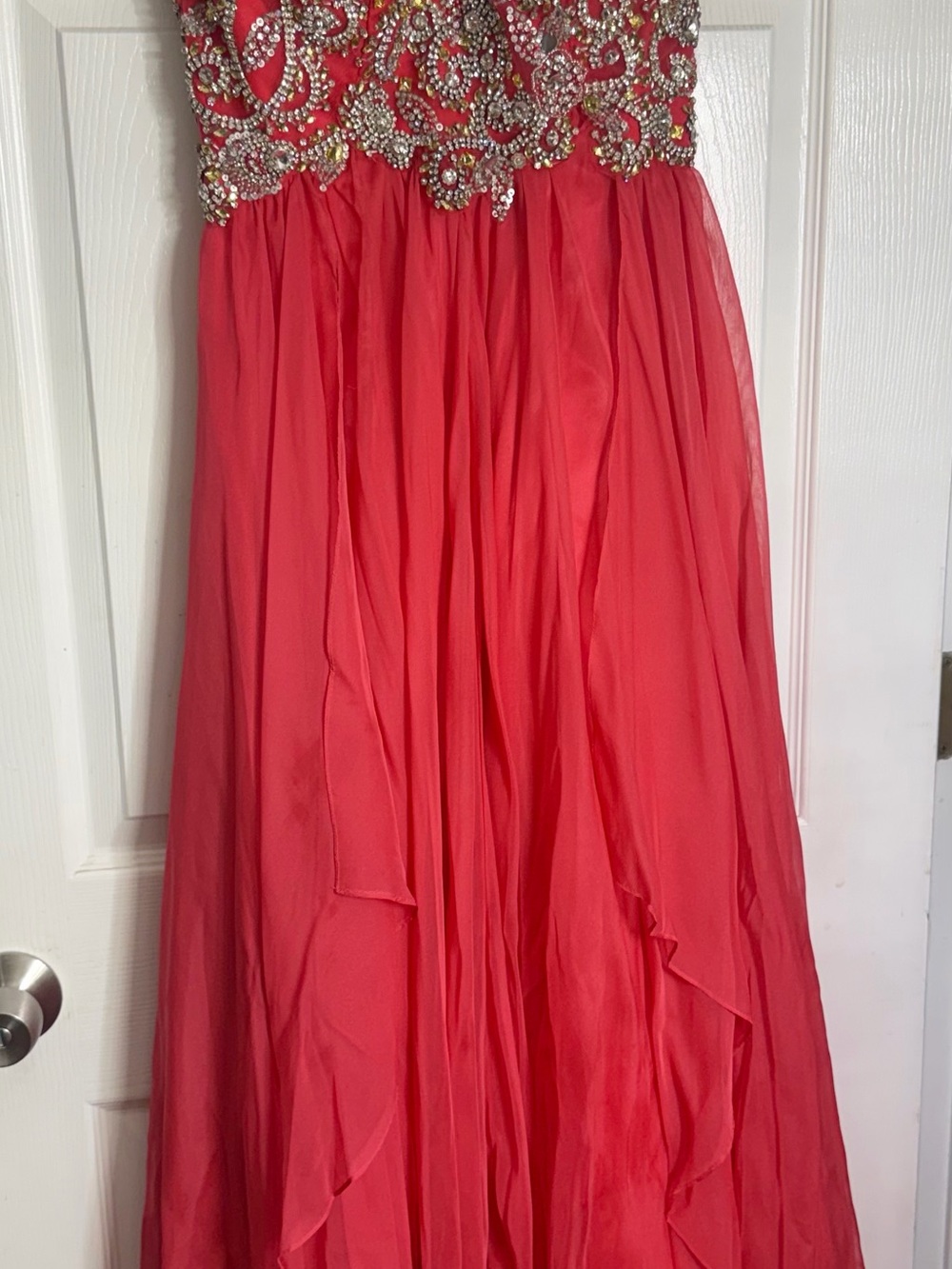 Sherri Hill Coral Strapless Beaded Bodice Prom Gown